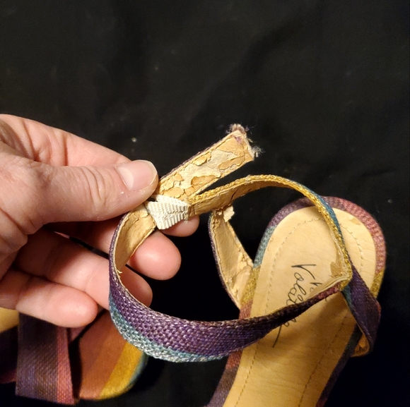 Women's Size 9 Very Volatile Rainbow Striped Wedge Sandals - Picture 10 of 12